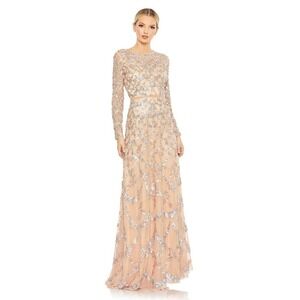 NWT Mac Duggal Sequin Beaded Long Sleeve Gown 5496 Blush Pink Women's Size 10